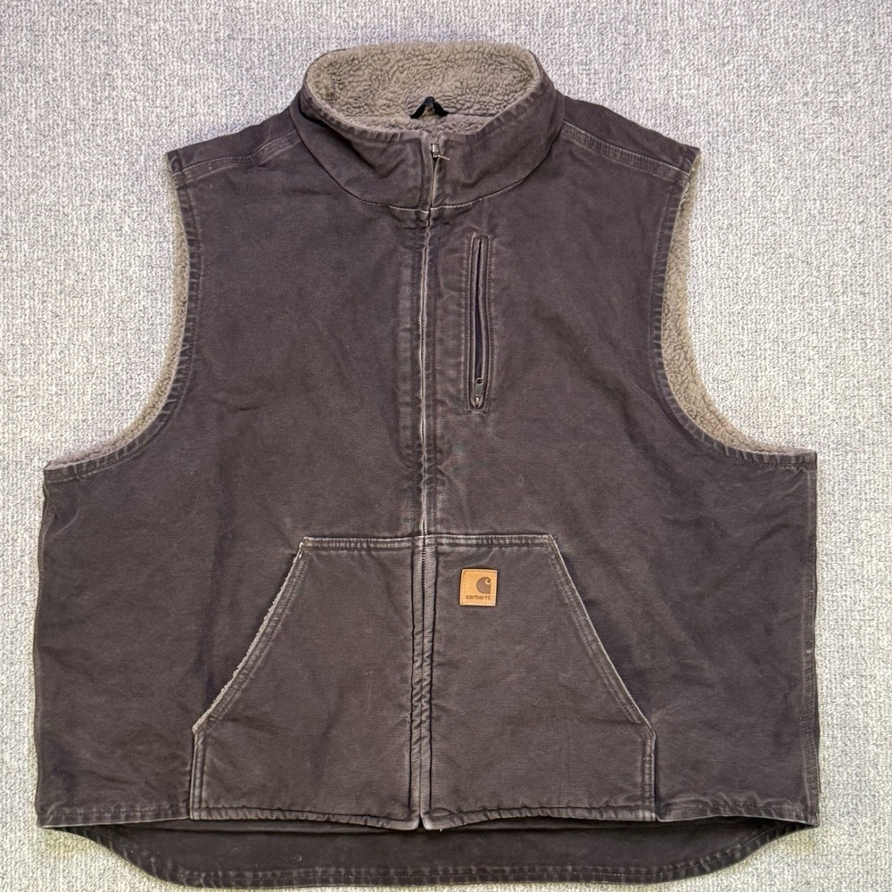 Carhartt V33 DKB Vest XXL Dark Brown Duck Canvas Sherpa Lined Workwear Western